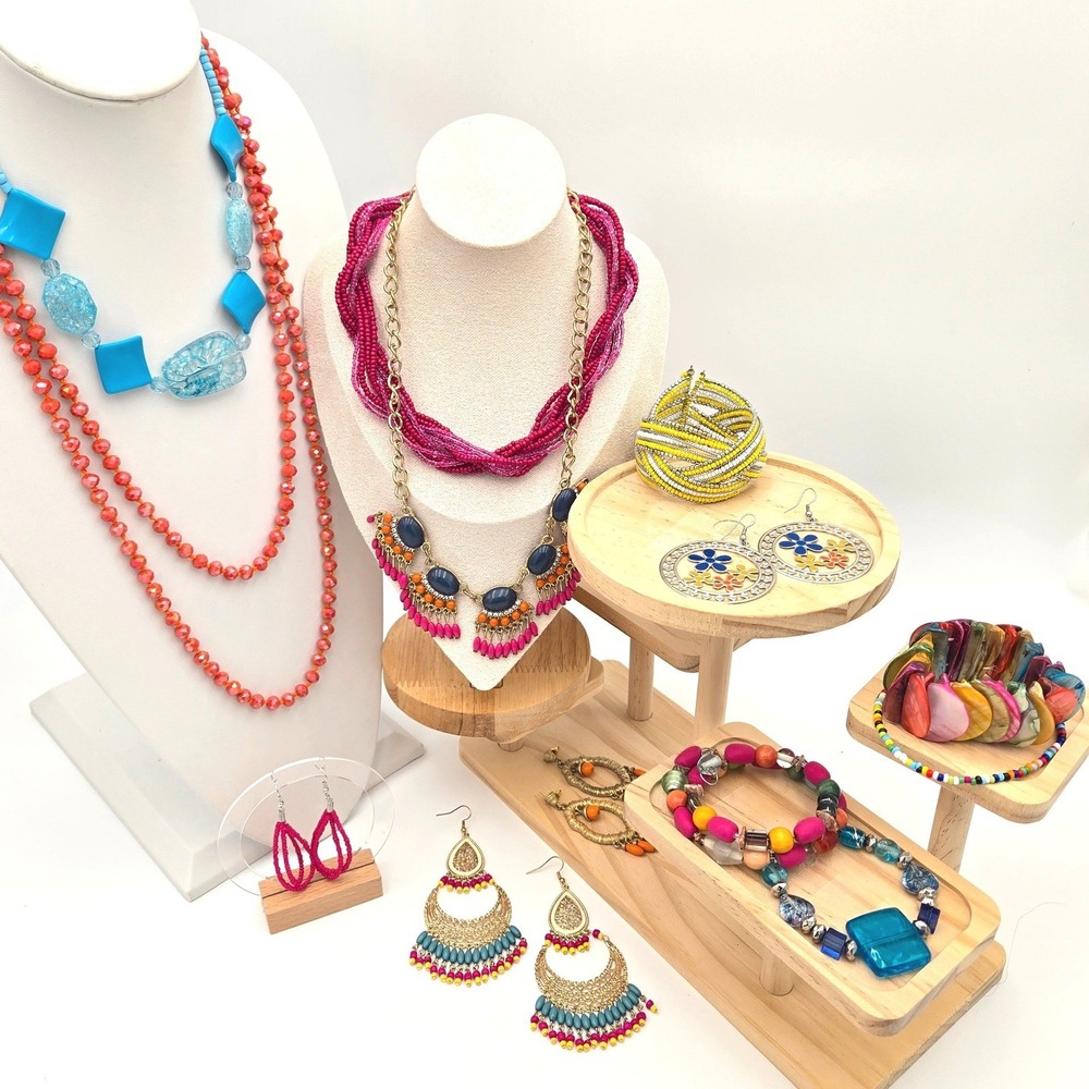 Boho Brights Jewelry Lot 12pc Colorful Statement Necklace Earrings Bracelets